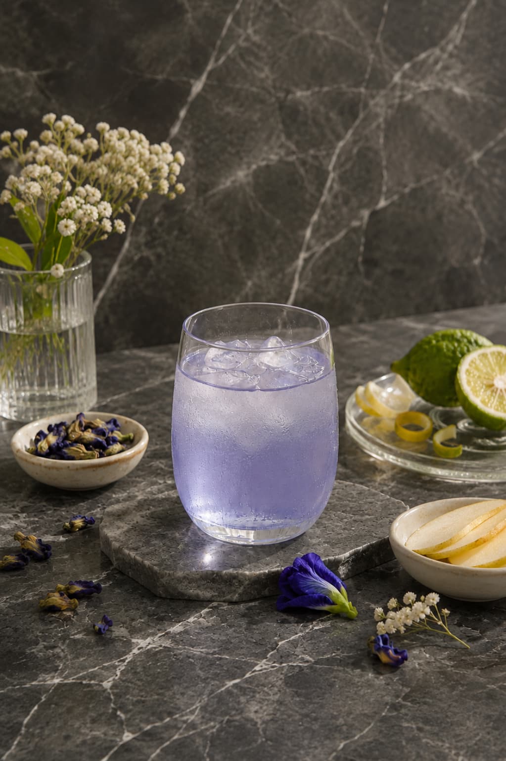 A pale green citrus botanical drink in fresh natural light